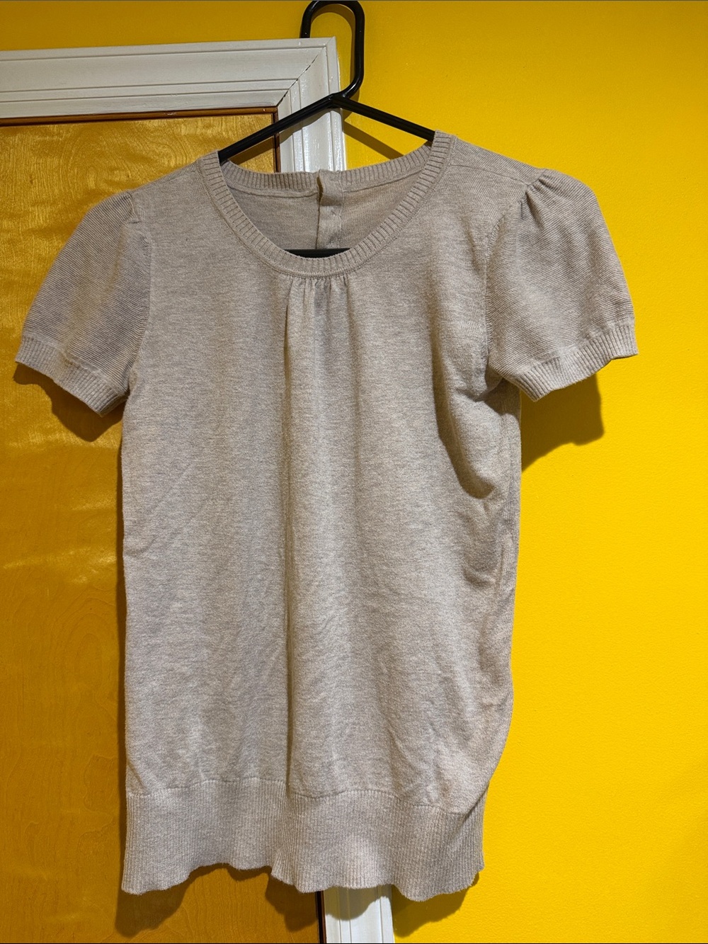 Women's Short Sleeve Scoop Neck Sweater Top - Light Beige